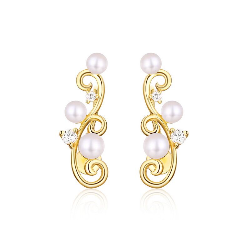 Cubic Zirconium S925 Sterling Silver Pearl Earrings with 9k Yellow Gold Plating